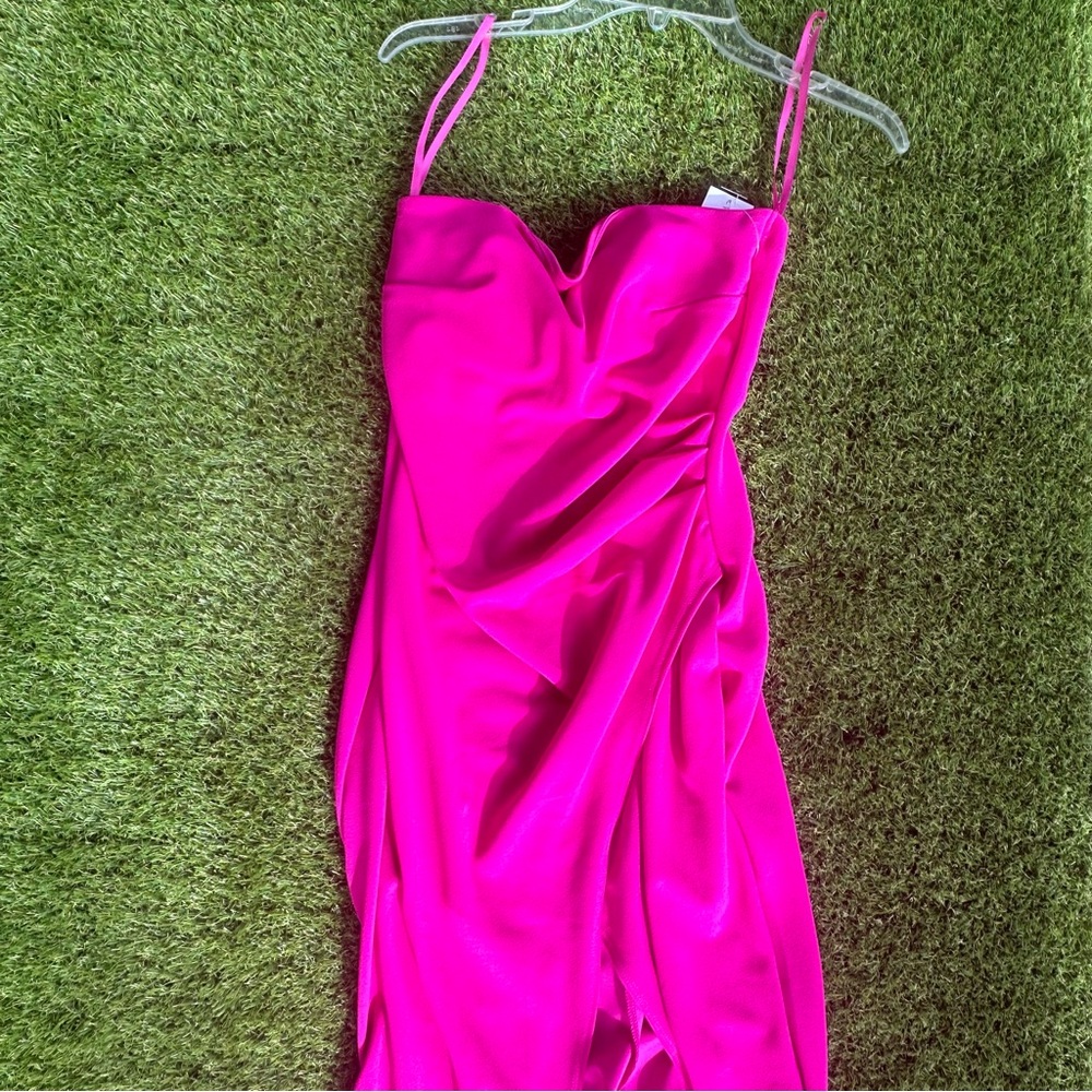 Strapless Maxi Slit Hot Pink Dress